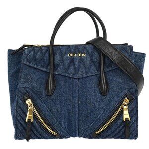 Miu Miu Blue Denim Biker 2way Handbag